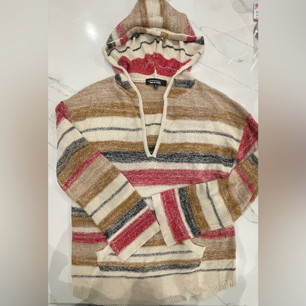 Francesca's Stripped Hooded Long Sleeve Top Size Medium